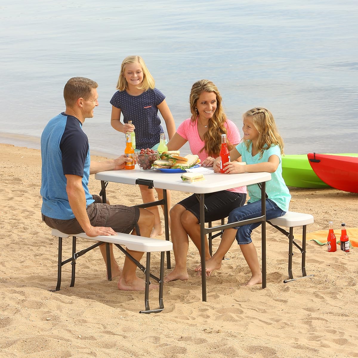 Lifetime 80373 Portable Folding Picnic Table and Bench Set, Almond