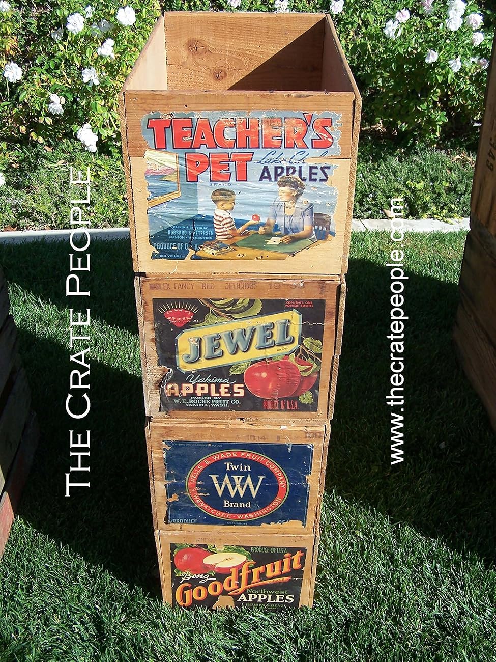 Vintage Wood Apple Crates circa 1940's 50's Colorful Old Labels