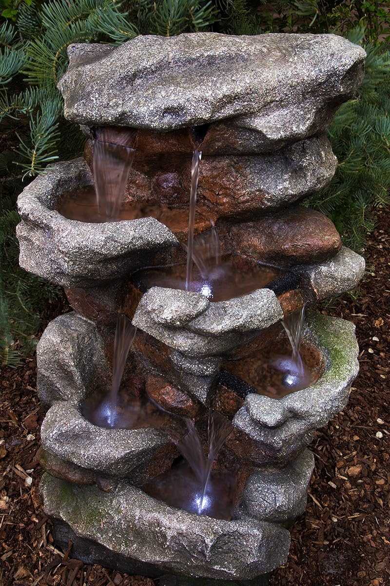 Bear Creek Waterfall Fountain: Towering Rock Outdoor Water Feature for