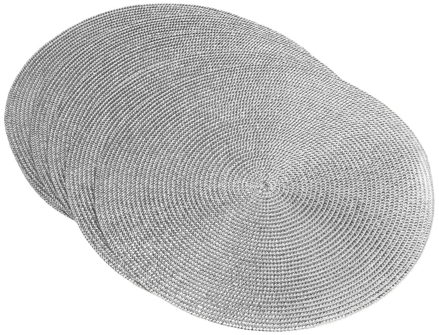 DII Round Woven/Braided Placemats/Chargers, Metallic Silver, Set of 6