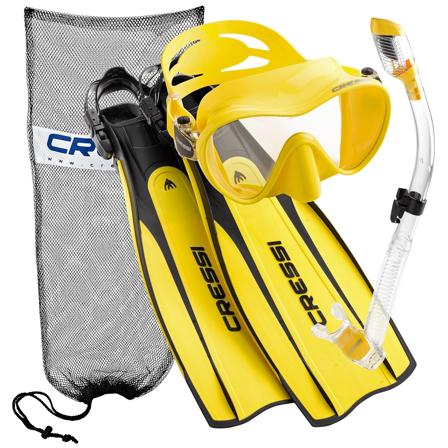 Cressi Pro Light Open Heel Diving Fin Frameless Mask Snorkel Set