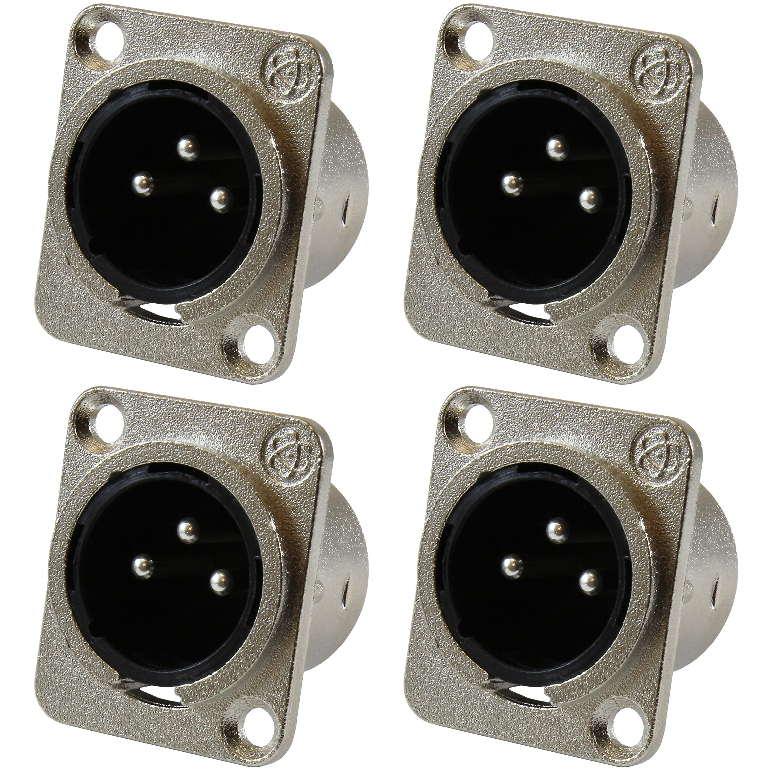 4 PACK GLS Audio XLR Male Jack 3 Pin Panel Mount Jacks D Series Size