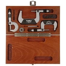 Brown & Sharpe 599-181-901 Chrome Frame Outside Micrometer Set, 0-3" Range, 0.001" Graduation