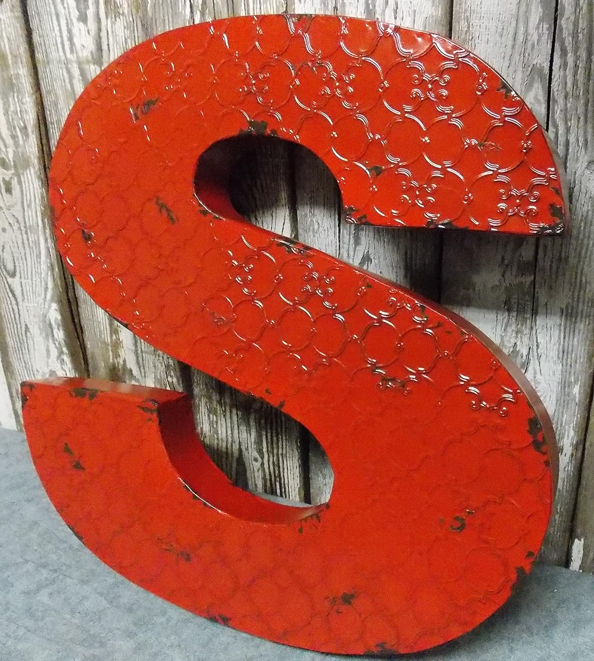 Fun 20" x 20" x 2" All Metal 3D Industrial RED Metal Wall LETTER " S " Wall Art Decor