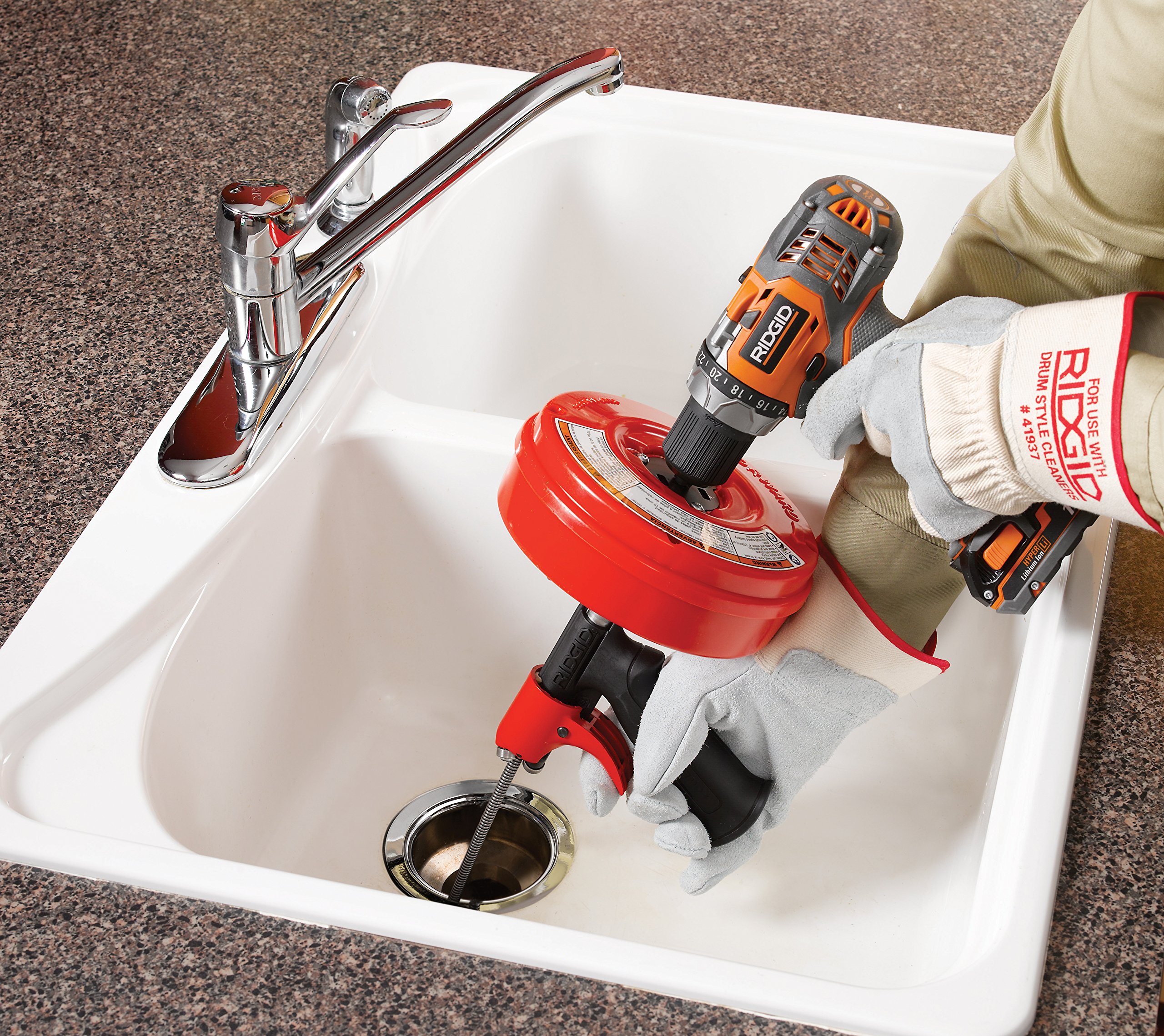 RIDGID 41408 Power Spin with AUTOFEED, Maxcore Drain Cleaner Cable, and