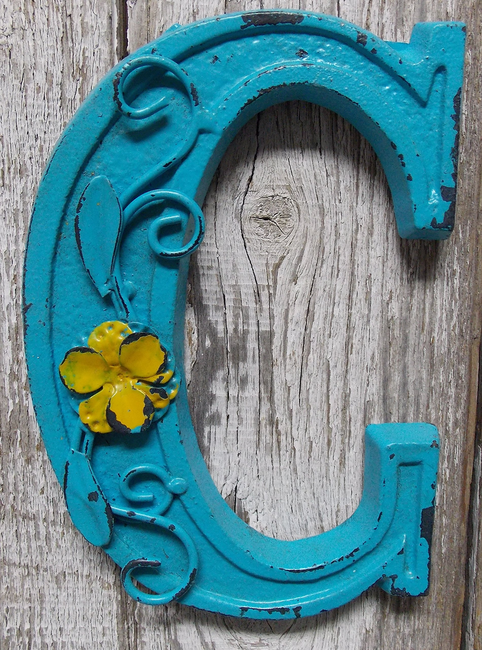 Fun 6" x 4.25" x .5" Cast Iron 3D BLUE Wall LETTER " C " Wall Art