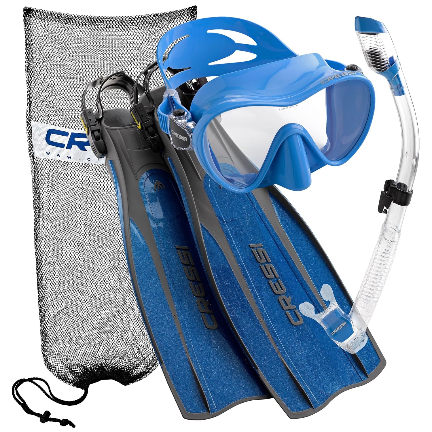 Cressi Pro Light Open Heel Diving Fin Frameless Mask Snorkel Set