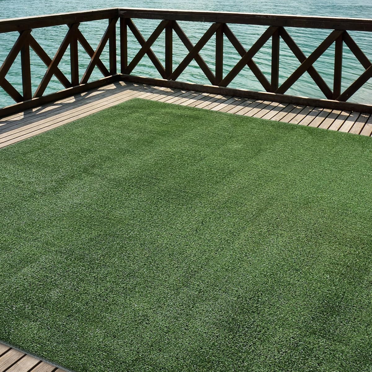 iCustomRug Outdoor Turf Rug in Green Artificial Grass In 6 X 13 And