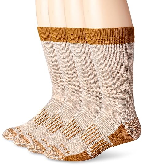 Carhartt Men's 4 Pack All Season Wool Work Socks, Brown, 10-13 Sock/6-12 Shoe