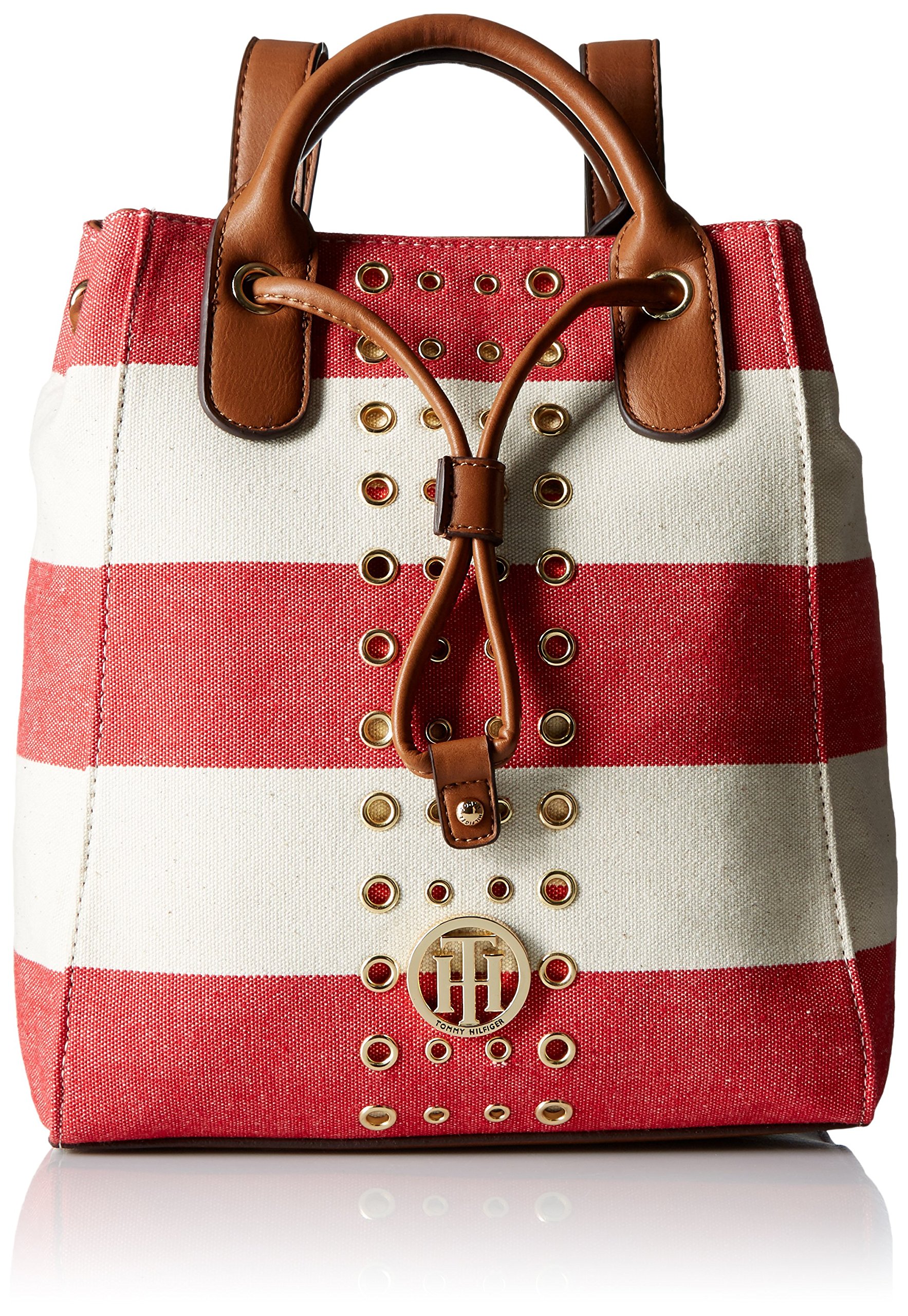 Tommy Hilfiger Eyelet Drawstring Backpack, Red/Natural, One Size eBay