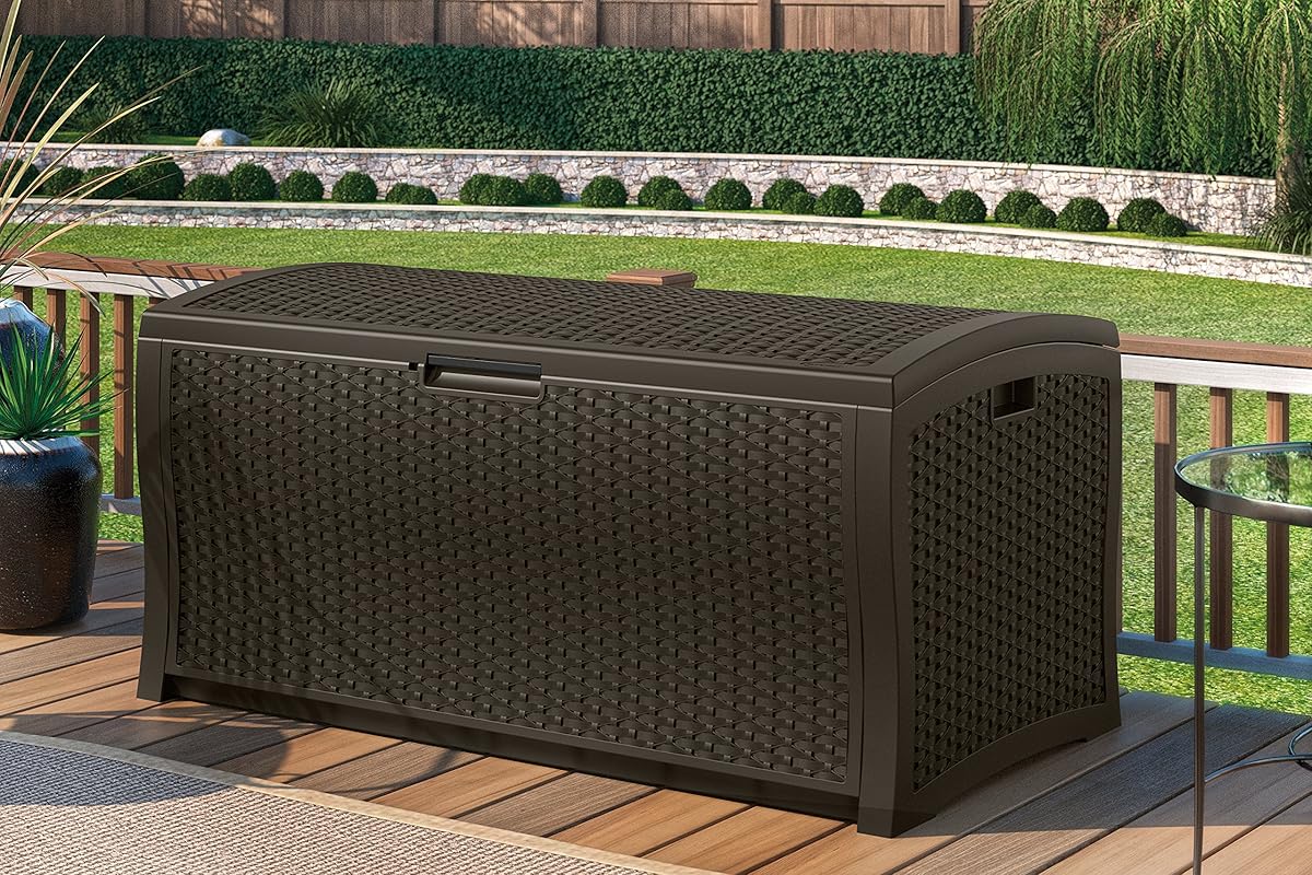 Suncast DBW9935 Resin Rattan Deck Box, 122Gallon