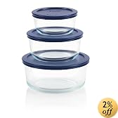 Pyrex Storage 6-Piece Round Set, Clear with Blue Lids