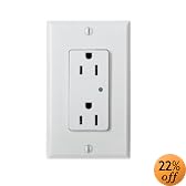 Leviton 5280-W 15 Amp, 125 Volt, Decora Plus Duplex Surge Suppressor Receptacle, Straight Blade, Industrial Grade, Self Grounding, White