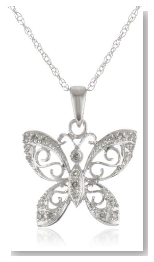 14k White Gold Butterfly Pendant with Diamond-Accent