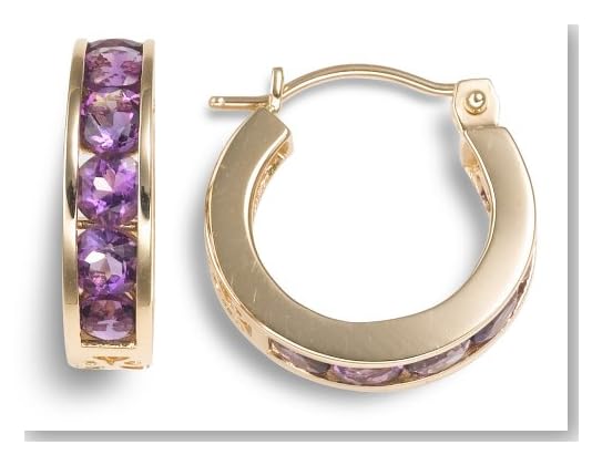 14k Yellow Gold Channel Set Round Amethyst Hoop Earrings