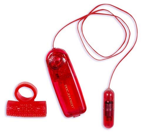 Doc Johnson Cuddles Red Vibrating Penis Ring and Clit Bumper
