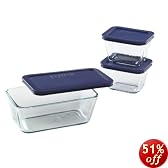 Pyrex Storage 6-Piece Refrigerator Shape Storage, Clear with Blue Lids