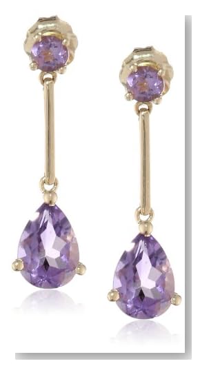 14k Yellow Gold Amethyst Drop Earrings