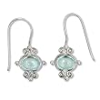 Sterling Silver Cabochon Swiss Blue Topaz Dangle Earrings by Sajen