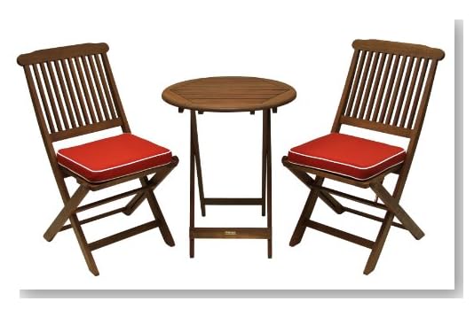 Outdoor Interiors Acacia 3 Piece Round Bistro Outdoor Furniture Set - includes cushions