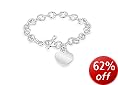 Silver Oval Belcher Heart T-Bar Bracelet