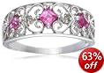 9ct White Gold Ladies 0.02ct Diamond and Created Pink Sapphire Ring