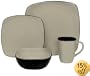 Hearthstone Stoneware Square 16-Piece Set, Service for 4, Stone