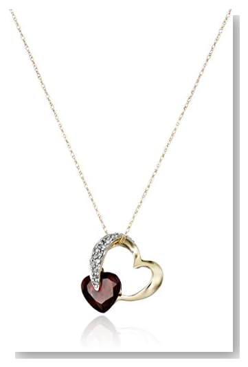 10k Yellow Gold Diamond and Garnet Heart-Shaped Pendant, 18