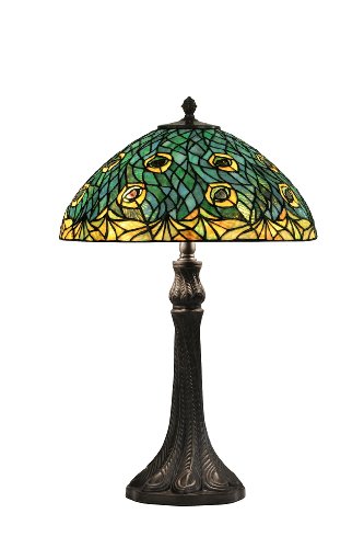 Lite Source C4865 Peacock Table Lamp, Dark Bronze with Peacock Tiffany Shade