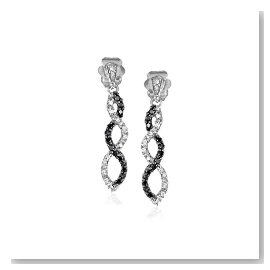 10k White Gold Black Diamond Infinity Earrings (1/4 cttw)