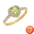 10k Yellow Gold Heart Shaped Peridot and Diamond Ring