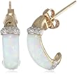 10k Yellow Gold Created Opal and Diamond Earrings