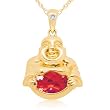 10k Yellow Gold Created Ruby Buddha Birthstone Pendant