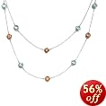 Sterling Silver w/ Chocolate and Aqua Glass Double-Chain Station Necklace