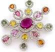 18K White Gold Gemstone Diamond Brooch