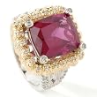 14K WG/YG Rubellite & Diamond Rope Border Ring