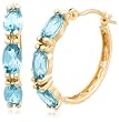 14k Yellow Gold Blue Topaz Hoop Earrings