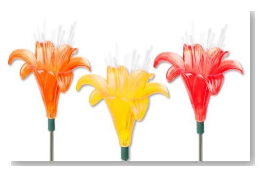 Exhart Solar Lily Flowers, Red, Orange and Yellow, 3-Pack