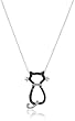 14k White Gold Black and White Diamond Cat Pendant