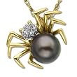 14k Yellow Gold Gray Pearl and Diamond Spider Pendant