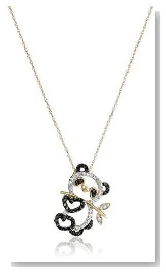 14k Yellow Gold Black and White Diamond Panda Bear Pendant (1/5 cttw), 18
