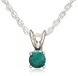 Sterling Silver 4mm Round Emerald Pendant w/ Light Rope Chain