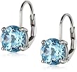 Sterling Silver Round Blue Topaz Leverback Earrings