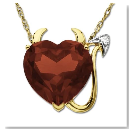 14k Yellow Gold Garnet and Diamond Devil Heart Pendant, 18