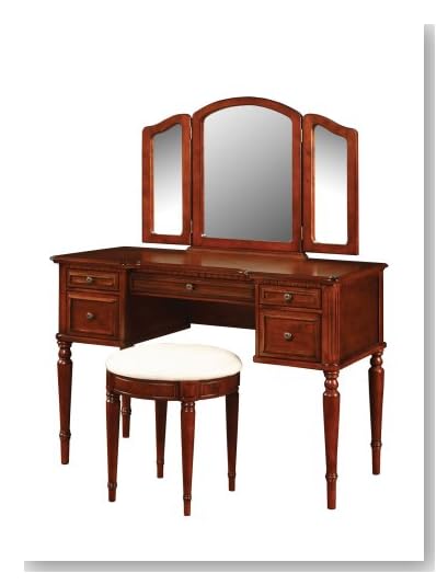 Powell Warm Cherry Vanity Mirror and Bench