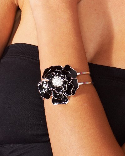 "Rose Hinged Cuff Bracelet - Black/Silver (1SZ)"