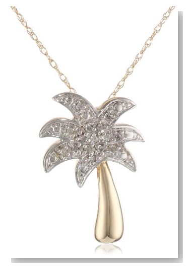 10k Yellow Gold Diamond Palm Tree Pendant (I-J Color, I3 Clarity), 18