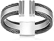 Men's Stainless Steel Open-Ended Ring with Black Cable