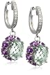 Sterling Silver Green Amethyst Oval with Amethyst and Diamond Accent Earrings