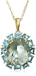 Yellow Gold Overlay Sterling Silver Green Amethyst with Blue Topaz Accent Oval Pendant